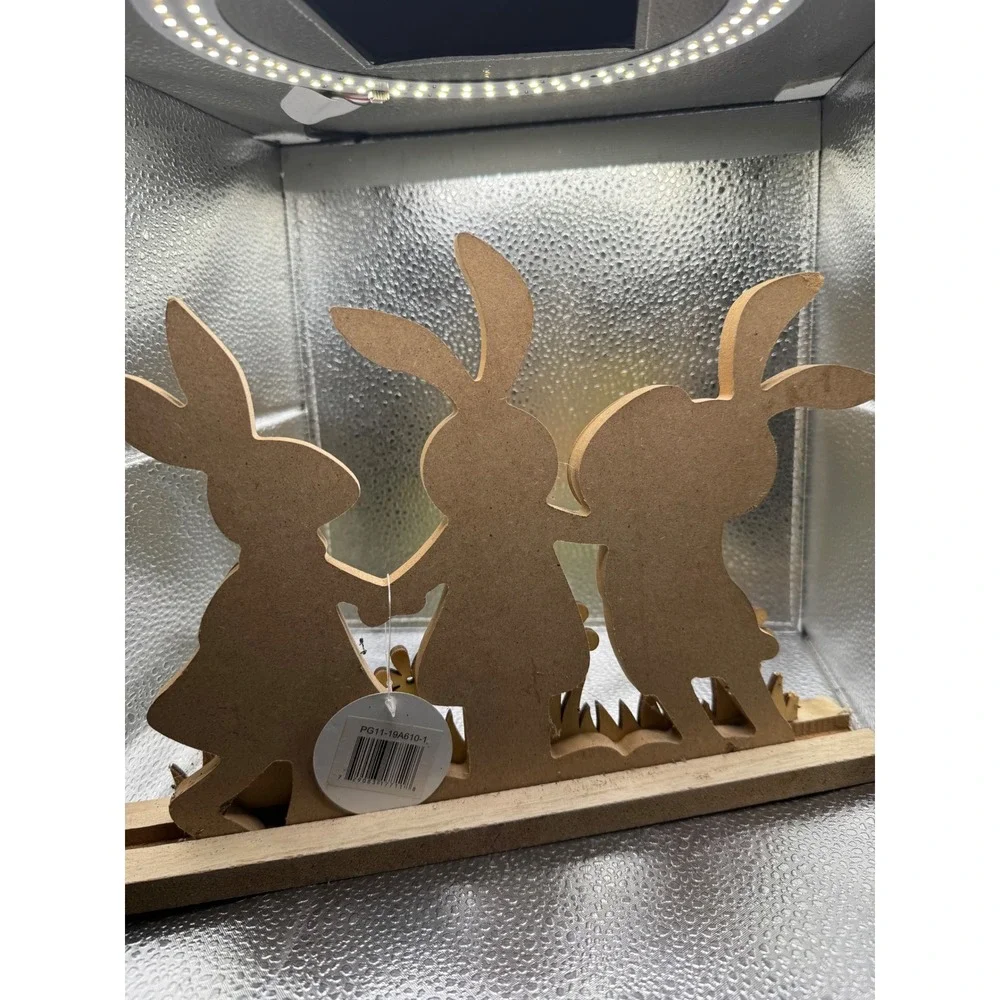 Easter Bunny Trio Wooden Tabletop‎ Decor Spring Rabbits Figurine Farmhouse 10in